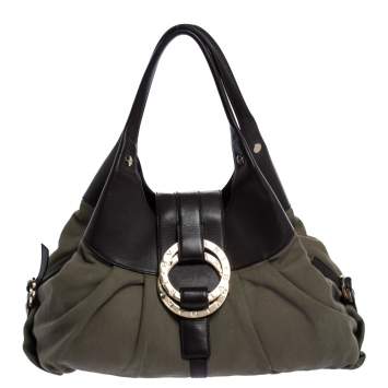 Pre Owned Bvlgari Olive Green/Brown Canvas and Leather Chandra Hobo