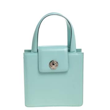 Pre Owned Bvlgari Mint Green Leather Top Handle Bag