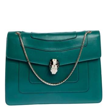 Pre Owned Bvlgari Green Leather Large Serpenti Forever Shoulder Bag