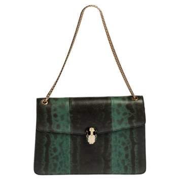 Pre Owned Bvlgari Green Karung Medium Serpenti Forever Shoulder Bag