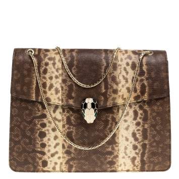 Pre Owned Bvlgari Beige Karung Large Serpenti Forever Shoulder Bag