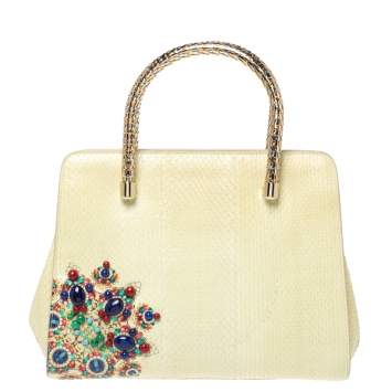 Pre Owned Bvlgari Cream Python Serpenti Scaglie Tote