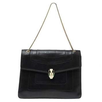 Pre Owned Bvlgari Black Leather Large Serpenti Forever Shoulder Bag