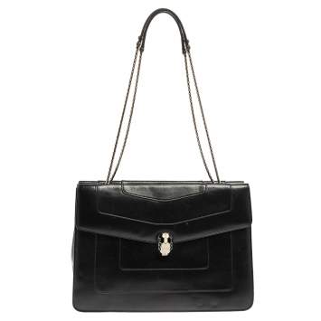 Pre Owned Bvlgari Black Leather  Serpenti Forever Double Flap Shoulder Bag