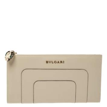 Pre Owned Bvlgari Cream Leather Serpenti Forever Wallet