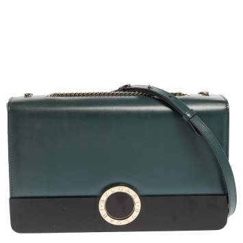 Pre Owned Bvlgari Teal/Black Leather and Perspex Medium Flap Cover Bag