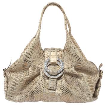 Pre Owned Bvlgari Beige/Gold Python Chandra Hobo