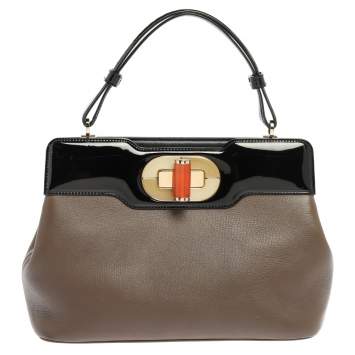 Pre Owned Bvlgari Brown/Black Patent And Leather Isabella Rossellini Top Handle Bag