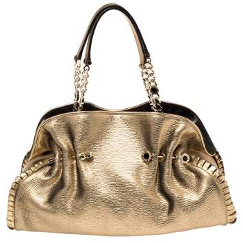 Pre Owned Bvlgari Metallic Gold Leather Twistino Tina Satchel 