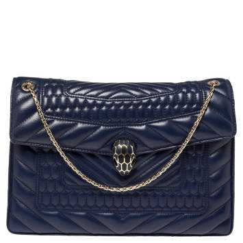 Pre Owned Bvlgari Blue Quilted Scaglie Leather Medium Serpenti Forever Shoulder Bag