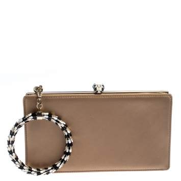 Pre Owned Bulgari Beige Satin Serpent Wristlet Clutch
