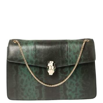 Pre Owned Bvlgari Green Lizard Medium Serpenti Forever Shoulder Bag 