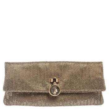 Pre Owned Bvlgari Beige Satin Monete Beaded Clutch