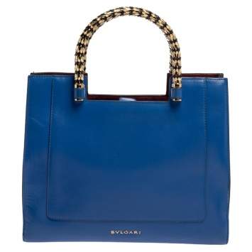 Pre Owned Bvlgari Blue/Burgundy Leather Serpenti Scaglie Tote