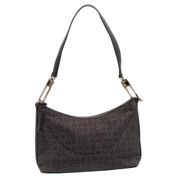 Pre Owned Bvlgari Grey/Black Monogram Canvas and Leather Pochette