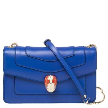 Pre Owned Bvlgari Blue Leather Serpenti Forever Flap Shoulder Bag