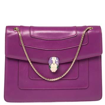 Pre Owned Bvlgari Purple Leather Large Serpenti Forever Shoulder Bag