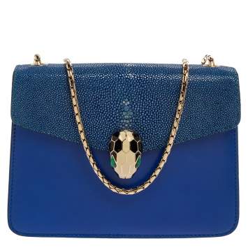 Pre Owned Bvlgari Blue Stingray and Leather Serpenti Forever Shoulder Bag