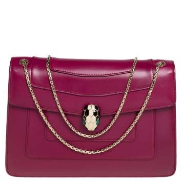 Pre Owned Bvlgari Purple Leather Medium Serpenti Forever Flap Shoulder Bag