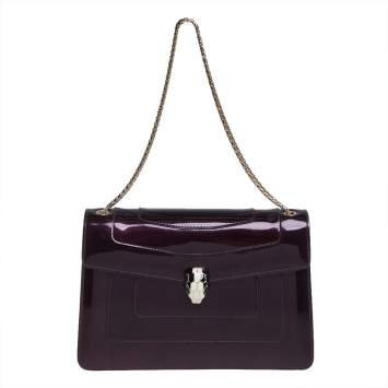 Pre Owned Bvlgari Purple Patent Leather Medium Serpenti Forever Shoulder Bag