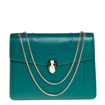 Pre Owned Bvlgari Green Leather Large Serpenti Forever Shoulder Bag