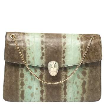 Pre Owned Bvlgari Green Karung Medium Serpenti Forever Shoulder Bag
