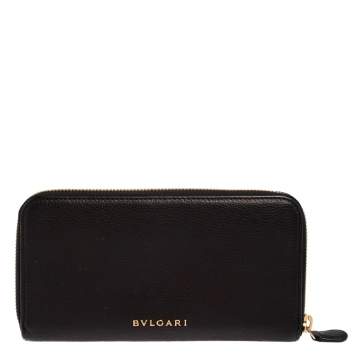 Pre Owned Bvlgari Black Leather Zip Around Wallet