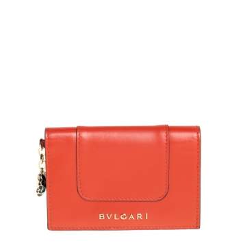 Pre Owned Bvlgari Orange Leather Serpenti Forever Card Holder