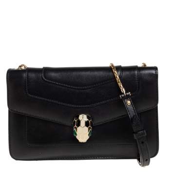 Pre Owned Bvlgari Black Leather Serpenti Forever Flap Shoulder Bag