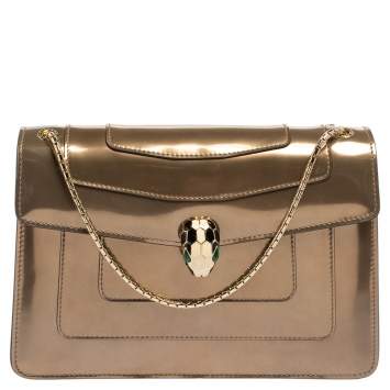 Pre Owned Bvlgari Brown Patent Leather Medium Serpenti Forever Shoulder Bag