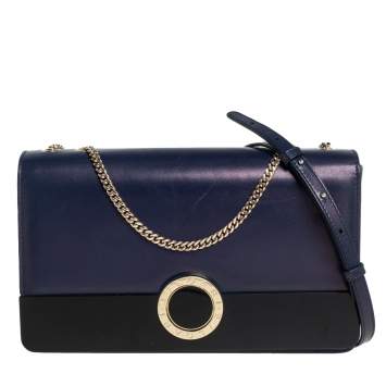 Pre Owned Bvlgari Blue/Black Leather and Perspex Medium Flap Crossbody Bag