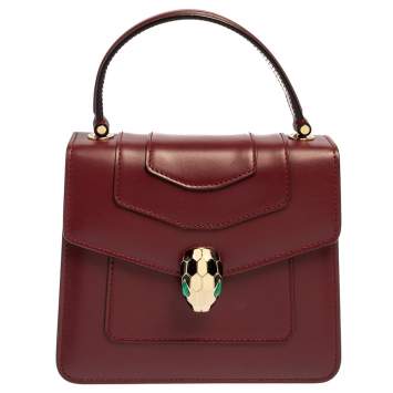 Pre Owned Bvlgari Burgundy Leather Serpenti Forever Top Handle Bag