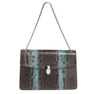 Pre Owned Bvlgari Green Karung Medium Serpenti Forever Shoulder Bag