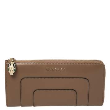 Pre Owned Bvlgari Beige Leather Serpenti Forever Wallet