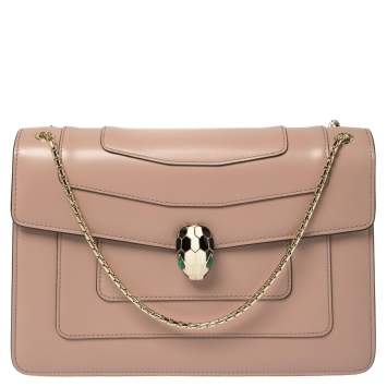 Pre Owned Bvlgari Beige Leather Medium Serpenti Forever Shoulder Bag