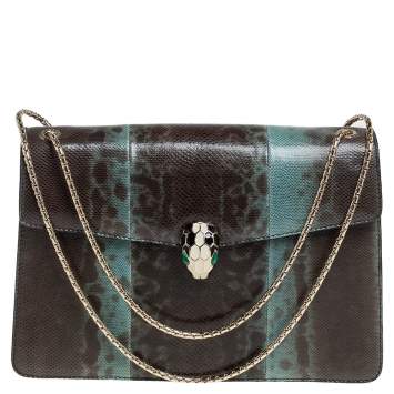 Pre Owned Bvlgari Green Karung Medium Serpenti Forever Shoulder Bag