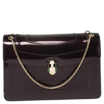 Pre Owned Bvlgari Plum Patent Leather Medium Serpenti Forever Shoulder Bag