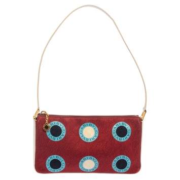 Pre Owned Bvlgari Multicolor Logo Print Fabric and Leather Baguette Shoulder Bag