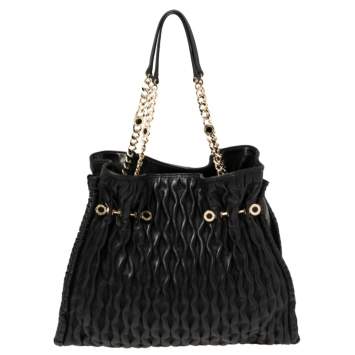 Pre Owned Bvlgari Black Matelassé Leather Twistino Tina Tote