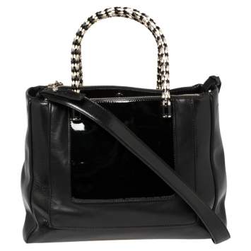 Pre Owned Bvlgari Black Leather and Patent Leather Serpenti Scaglie Tote