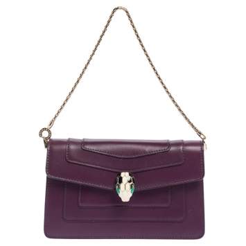 Pre Owned Bvlgari Purple Leather Serpenti Forever Chain Pochette 