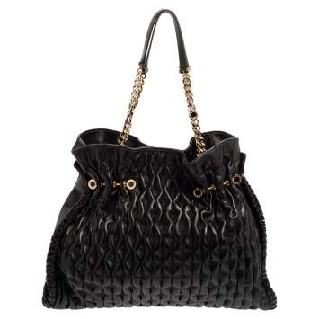 Pre Owned Bvlgari Black Matelassé Leather Twistino Tina Tote