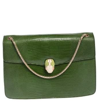 Pre Owned Bvlgari Green Lizard Medium Serpenti Forever Shoulder Bag