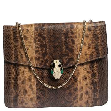 Pre Owned Bvlgari Beige/Brown Karung Serpenti Forever Flap Shoulder Bag