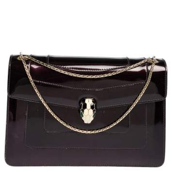 Pre Owned Bvlgari Plum Patent Leather Medium Serpenti Forever Shoulder Bag