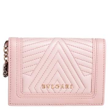 Pre Owned Bvlgari Light Pink Quilted Leather Serpenti Bifold Card Holder