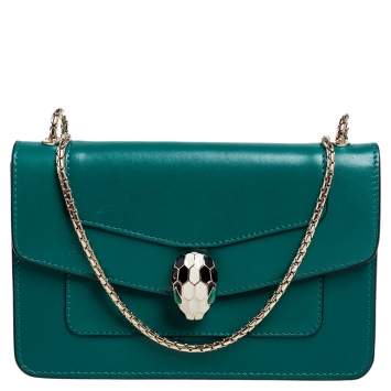 Pre Owned Bvlgari Green Leather Mini Serpenti Forever Crossbody Bag