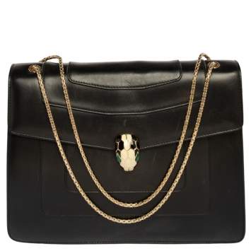 Pre Owned Bvlgari Black Leather Large Serpenti Forever Flap Shoulder Bag