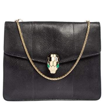 Pre Owned Bvlgari Black Karung Serpenti Forever Flap Shoulder Bag