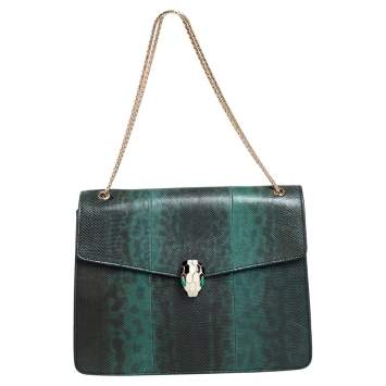Pre Owned Bvlgari Green Karung Large Serpenti Forever Shoulder Bag 